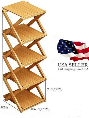 Home Multifunctional Bamboo Shoe Rack 5 Tier Foldable Storage Organizer 6LB NIB